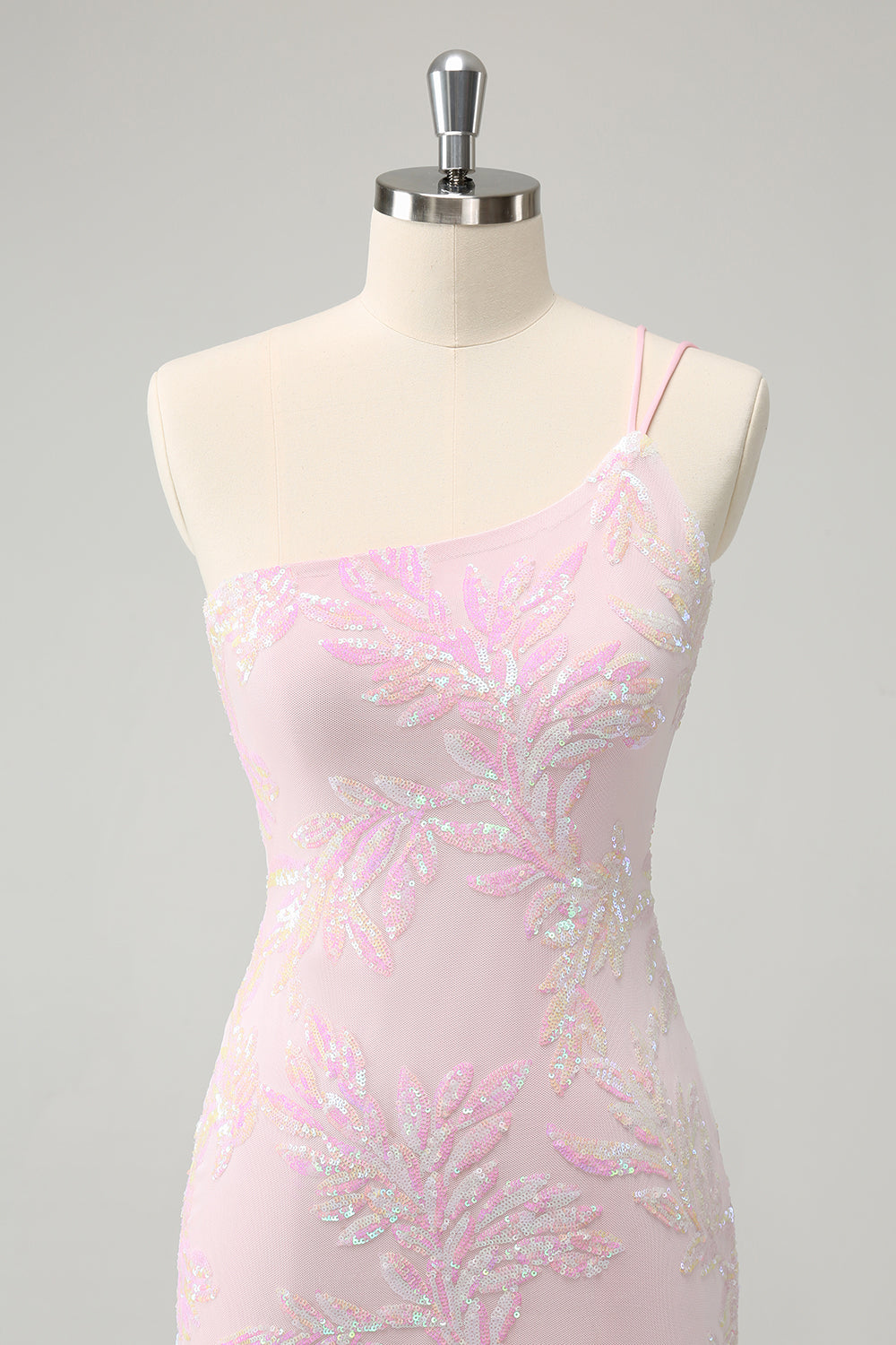 Vestido de cóctel ajustado de un hombro rosa brillante con lentejuelas