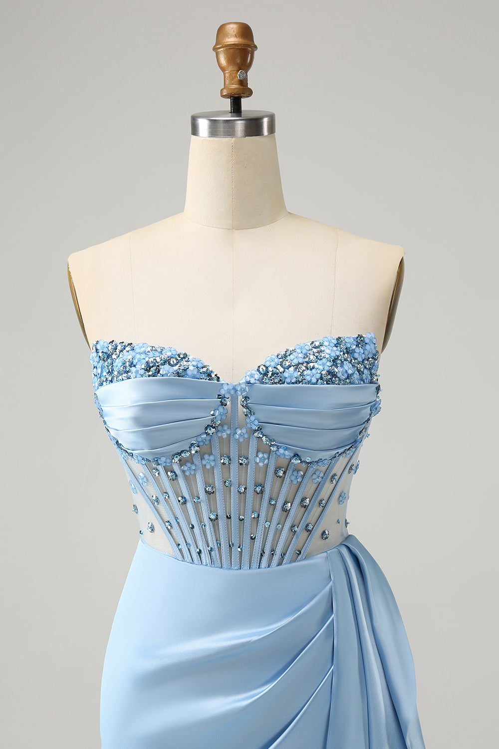 Vestido de cóctel de corsé nupcial azul brillante con pedrería