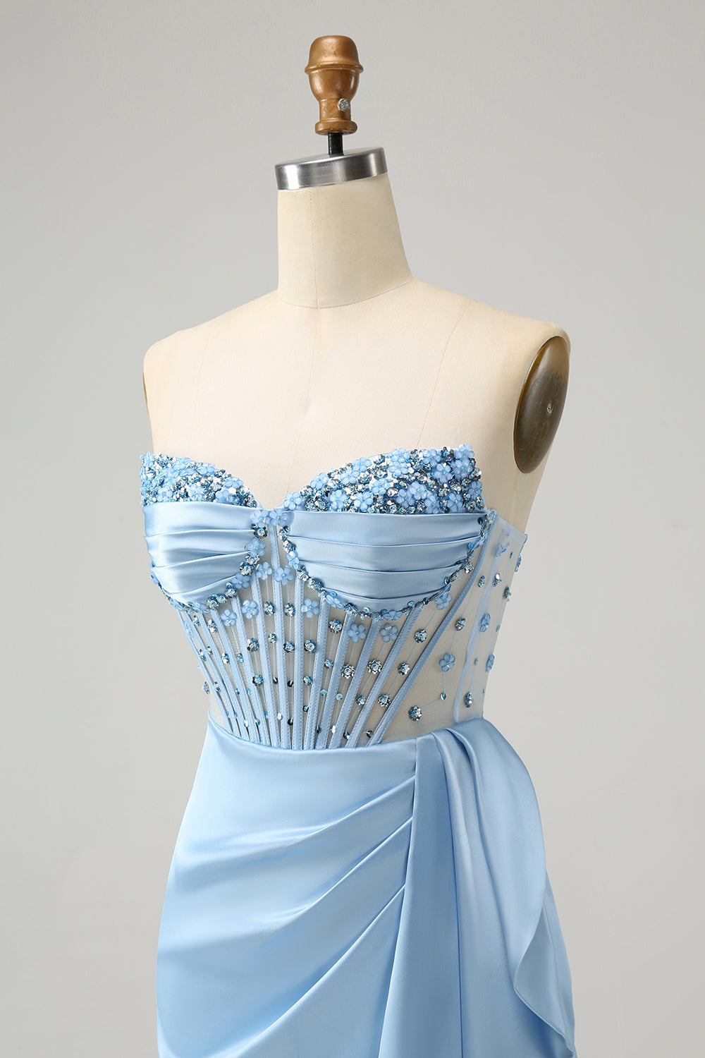 Vestido de cóctel de corsé nupcial azul brillante con pedrería