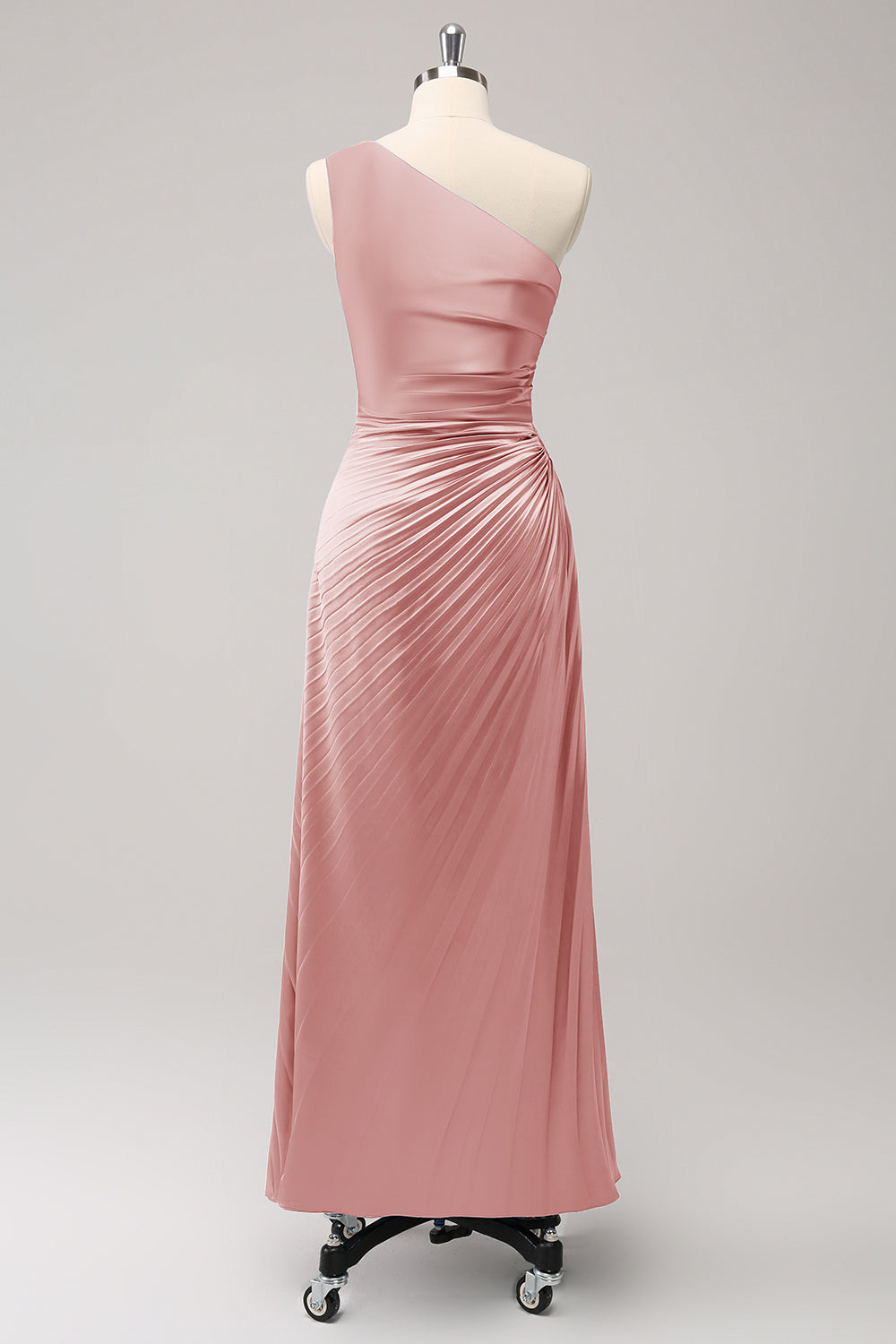 Vestido largo de dama de honor Rosa polvorienta con ojo de cerradura de satén de un hombro
