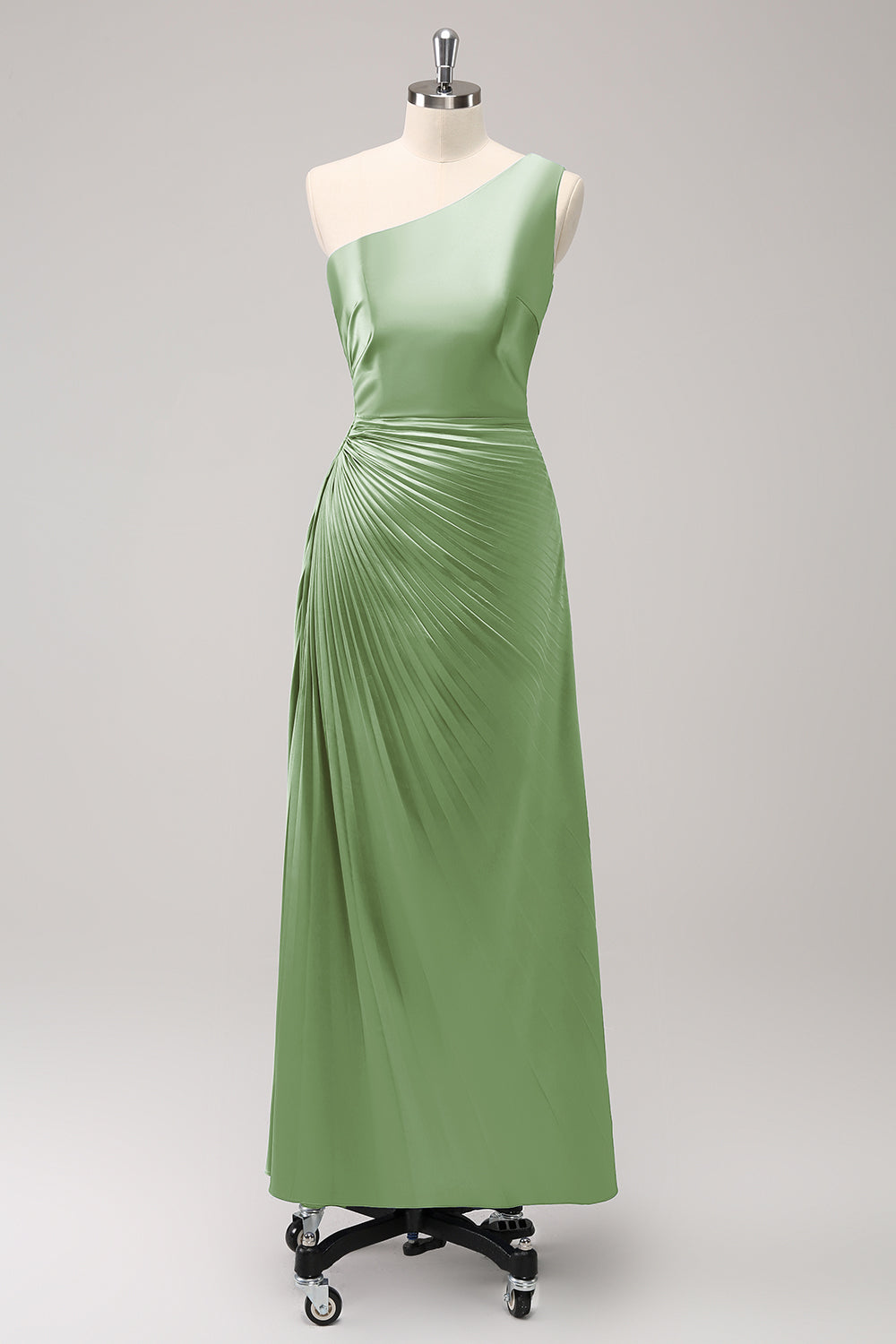 Vestido largo de dama de honor Rosa polvorienta con ojo de cerradura de satén de un hombro