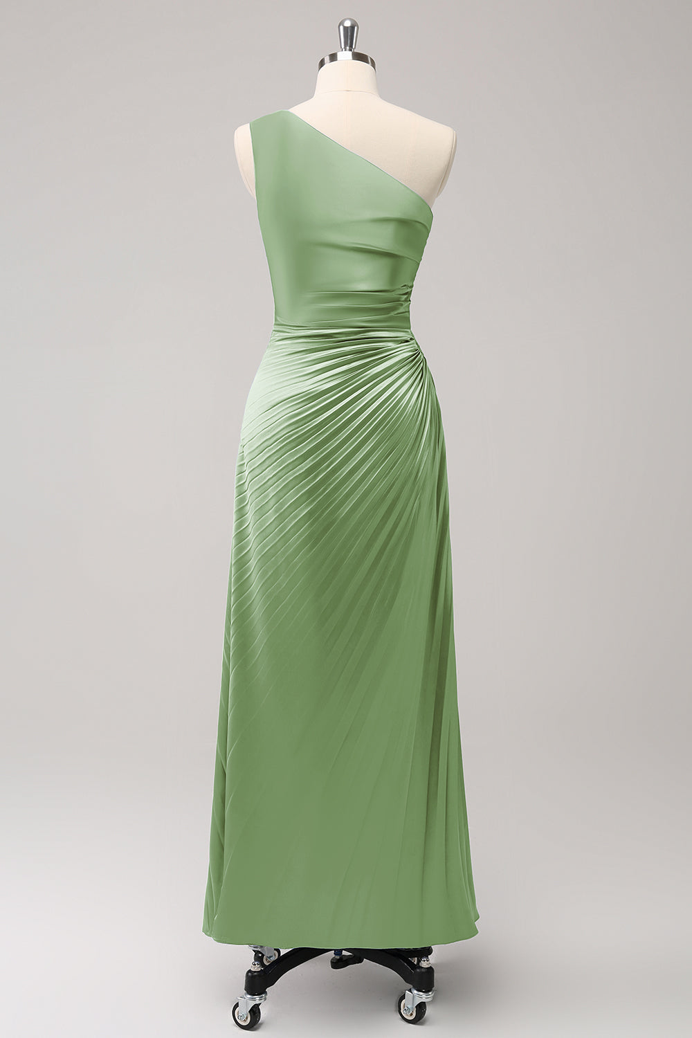 Vestido largo de dama de honor Rosa polvorienta con ojo de cerradura de satén de un hombro