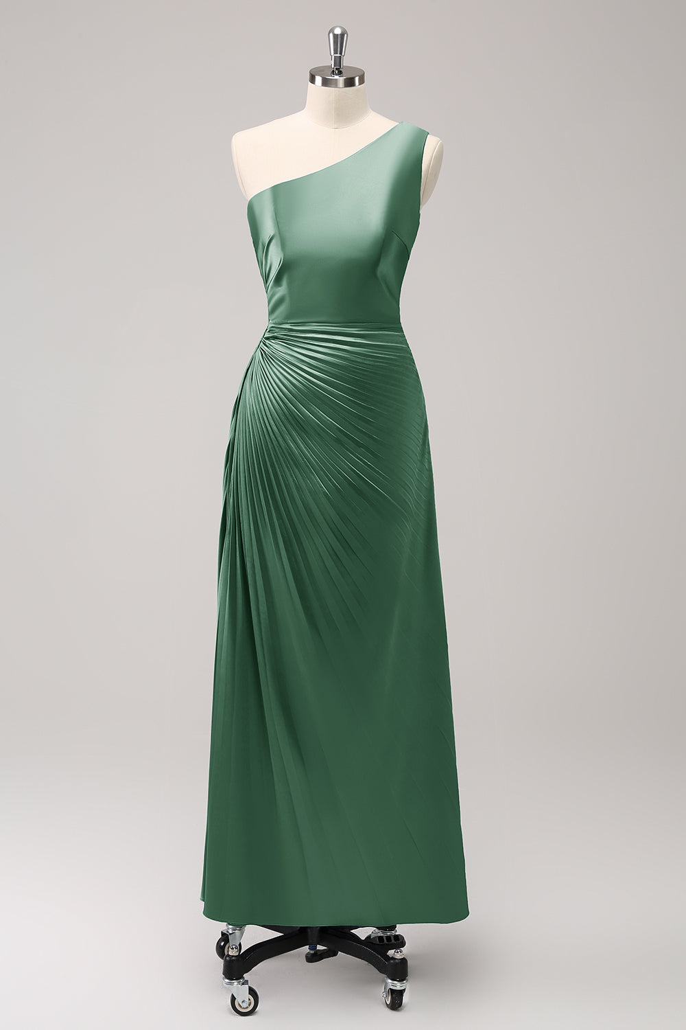 Vestido largo de dama de honor Rosa polvorienta con ojo de cerradura de satén de un hombro