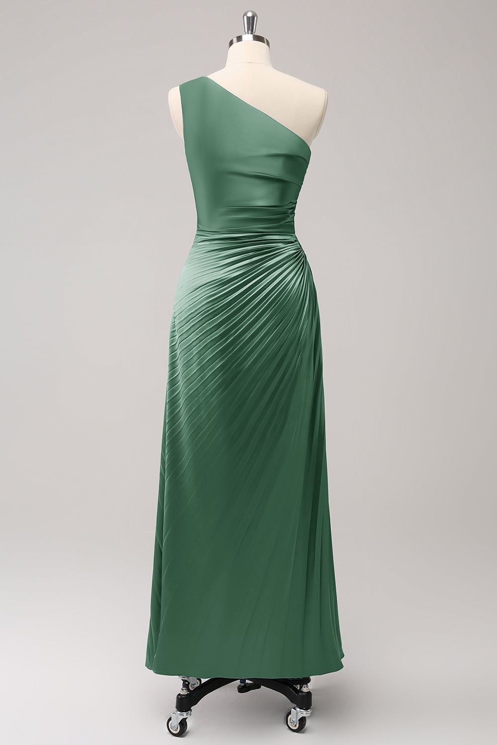 Vestido largo de dama de honor Rosa polvorienta con ojo de cerradura de satén de un hombro