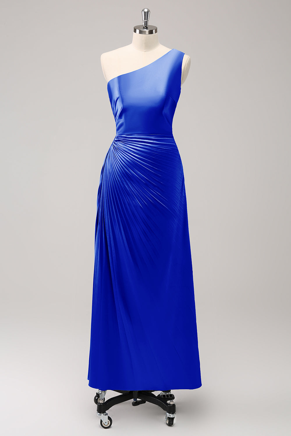 Vestido largo de dama de honor Rosa polvorienta con ojo de cerradura de satén de un hombro