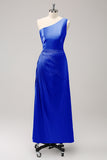 Vestido largo de dama de honor Rosa polvorienta con ojo de cerradura de satén de un hombro