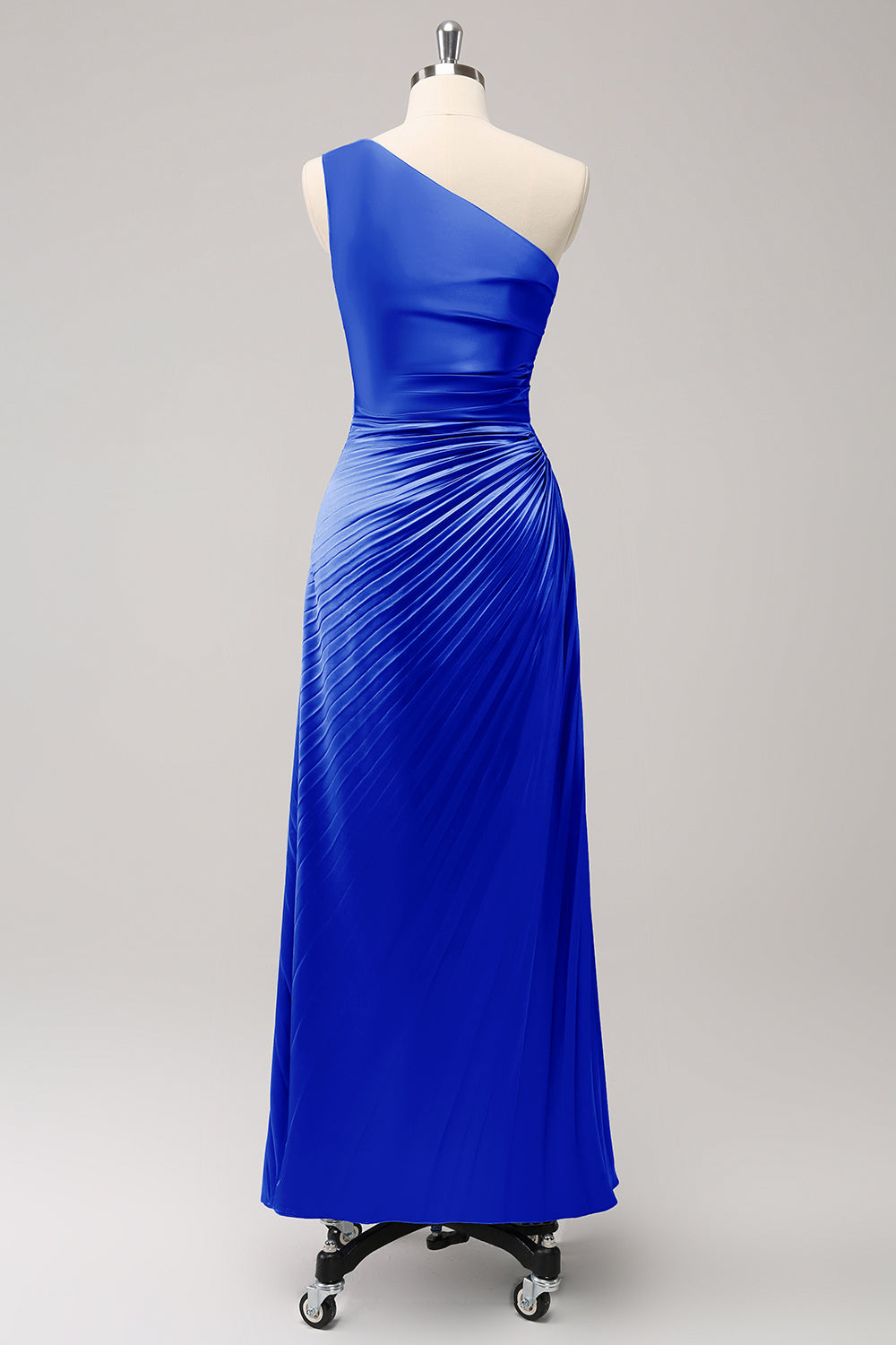 Vestido largo de dama de honor Rosa polvorienta con ojo de cerradura de satén de un hombro