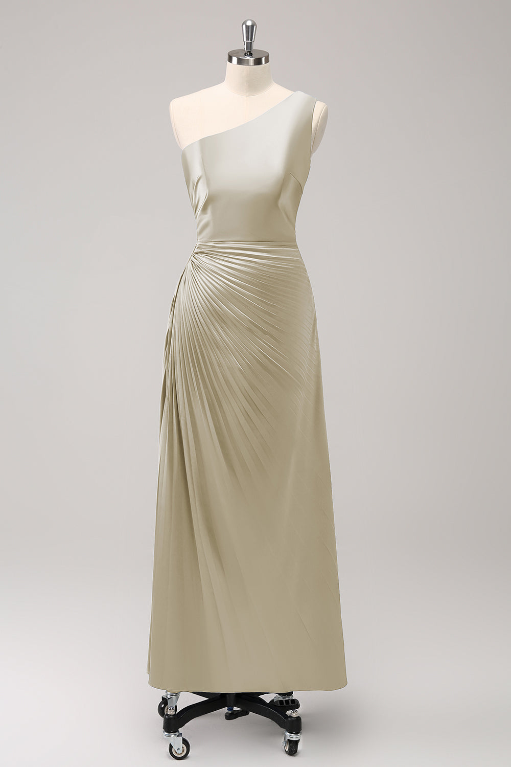 Vestido largo de dama de honor Rosa polvorienta con ojo de cerradura de satén de un hombro