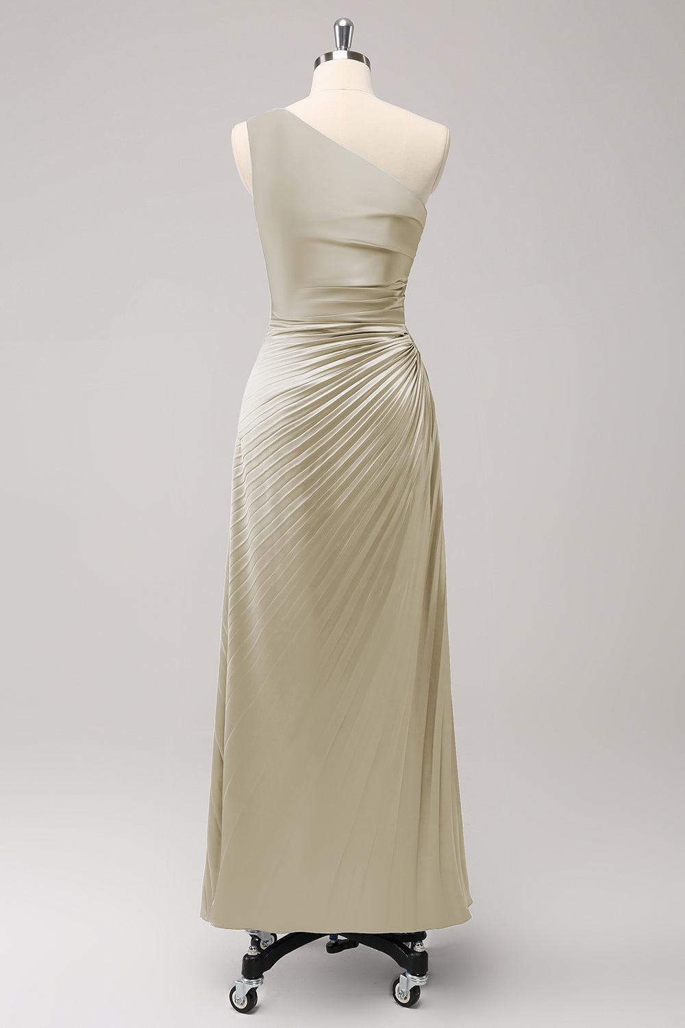 Vestido largo de dama de honor Rosa polvorienta con ojo de cerradura de satén de un hombro