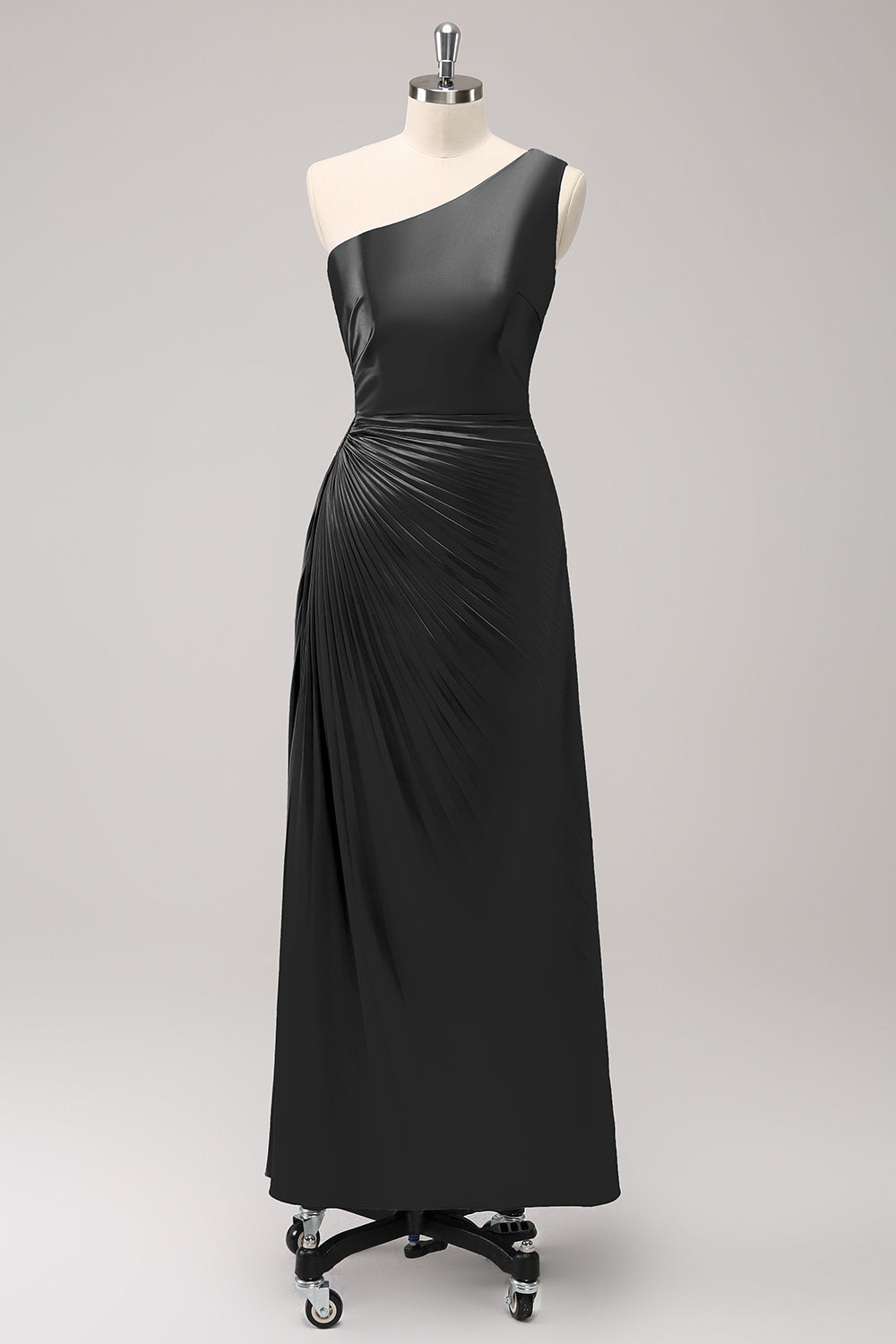 Vestido largo de dama de honor azul con ojo de cerradura de satén de un hombro