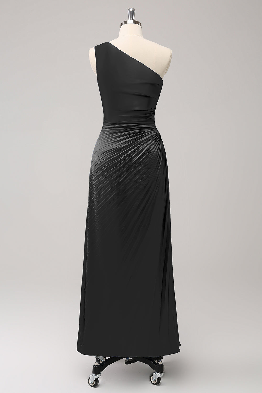 Vestido largo de dama de honor azul con ojo de cerradura de satén de un hombro