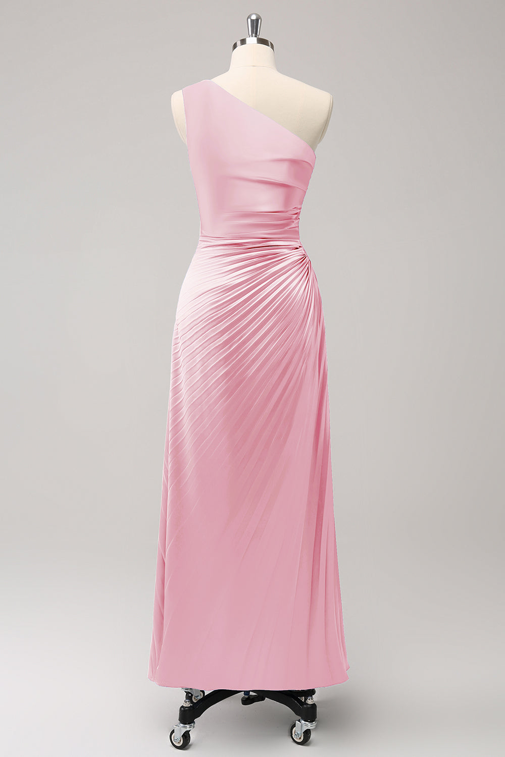 Vestido largo de dama de honor azul con ojo de cerradura de satén de un hombro