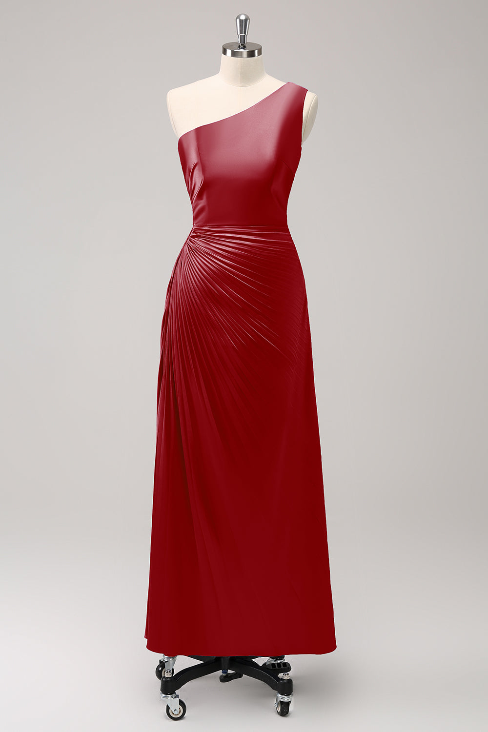 Vestido largo de dama de honor azul con ojo de cerradura de satén de un hombro