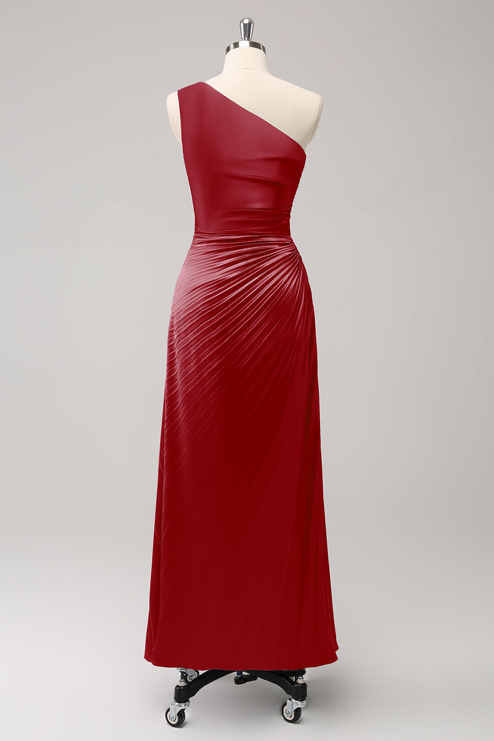 Vestido largo de dama de honor azul con ojo de cerradura de satén de un hombro