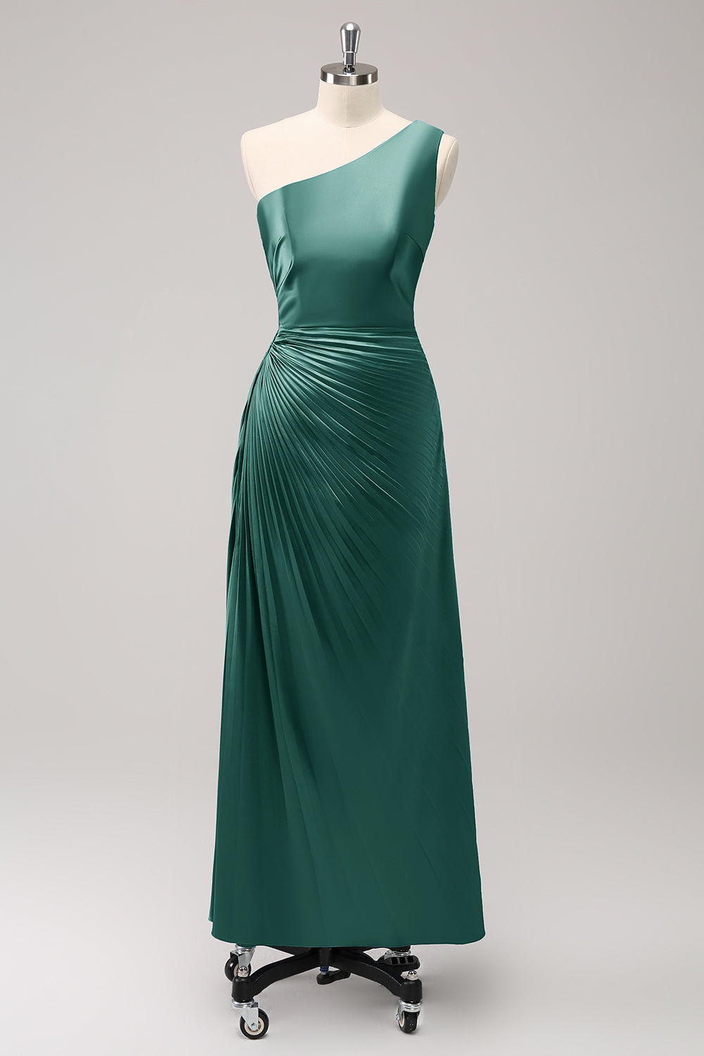 Vestido largo de dama de honor azul con ojo de cerradura de satén de un hombro