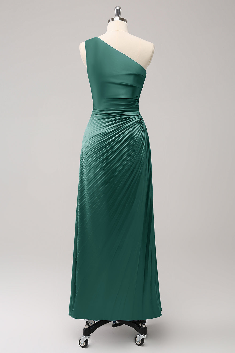 Vestido largo de dama de honor azul con ojo de cerradura de satén de un hombro