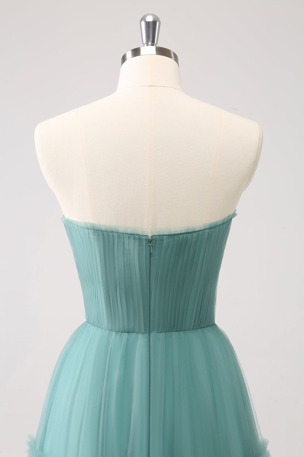 Corsé sin tirantes de eucalipto Tul Vestido de dama de honor de línea A