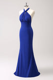 Vestido de dama de honor halter azul halter ajustado con purpurina