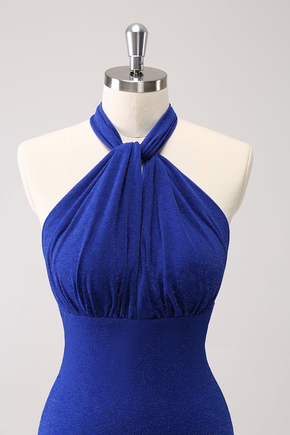 Vestido de dama de honor halter azul halter ajustado con purpurina