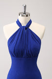 Vestido de dama de honor halter azul halter ajustado con purpurina