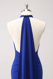 Vestido de dama de honor halter azul halter ajustado con purpurina