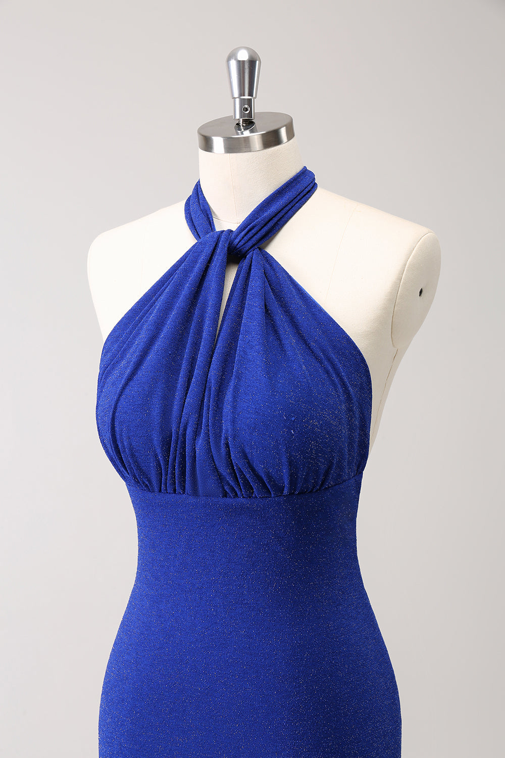 Vestido de dama de honor halter azul halter ajustado con purpurina
