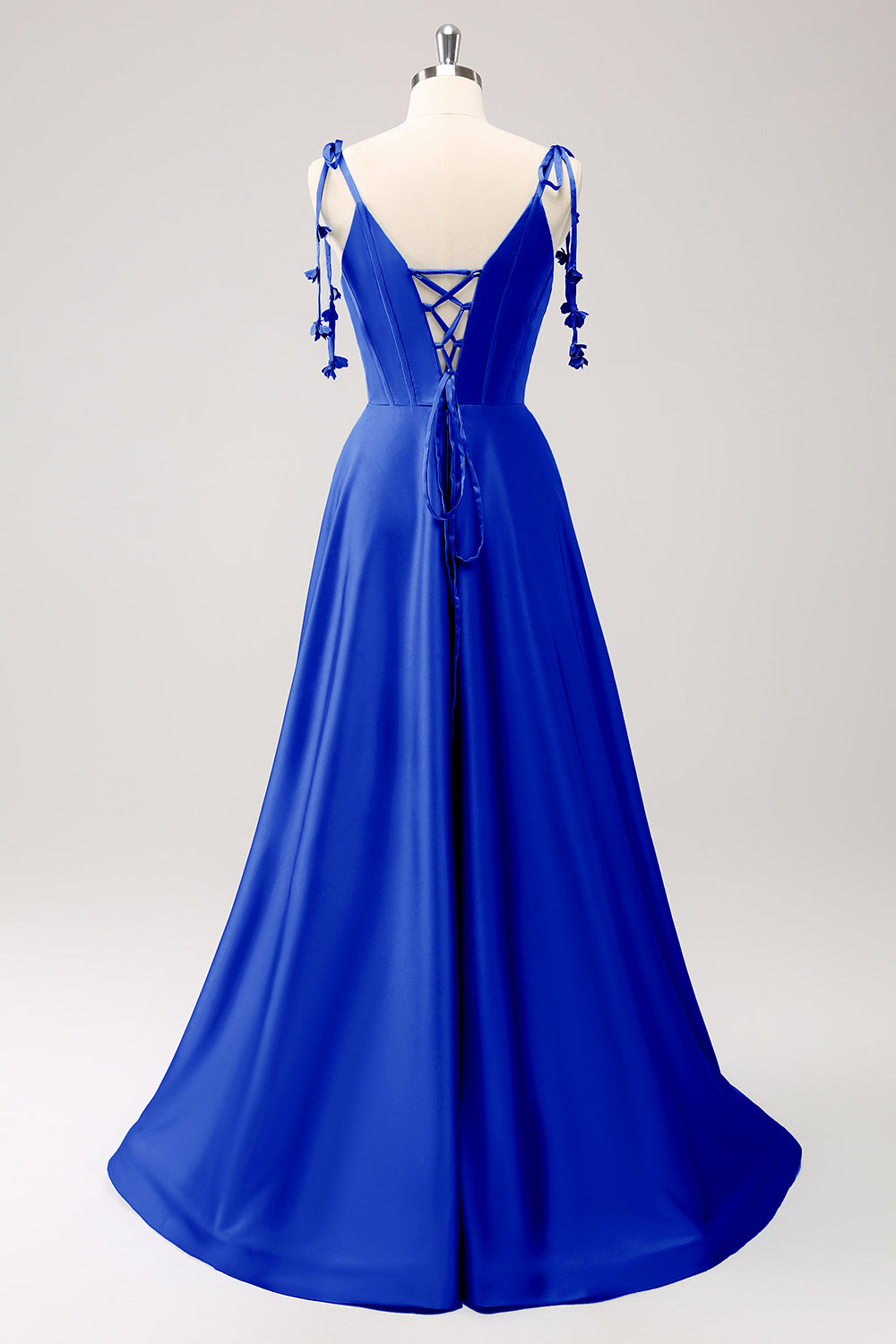 Vestido Azul polvoriento de tirantes finos de tirantes finos de satén con abertura