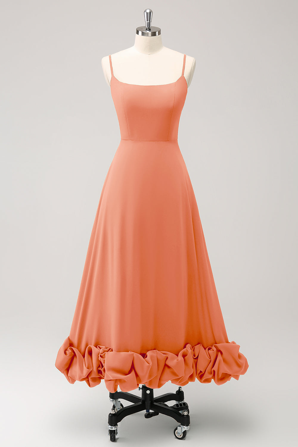 Elegante vestido de dama de honor Eucalipto con tirantes finos de una línea