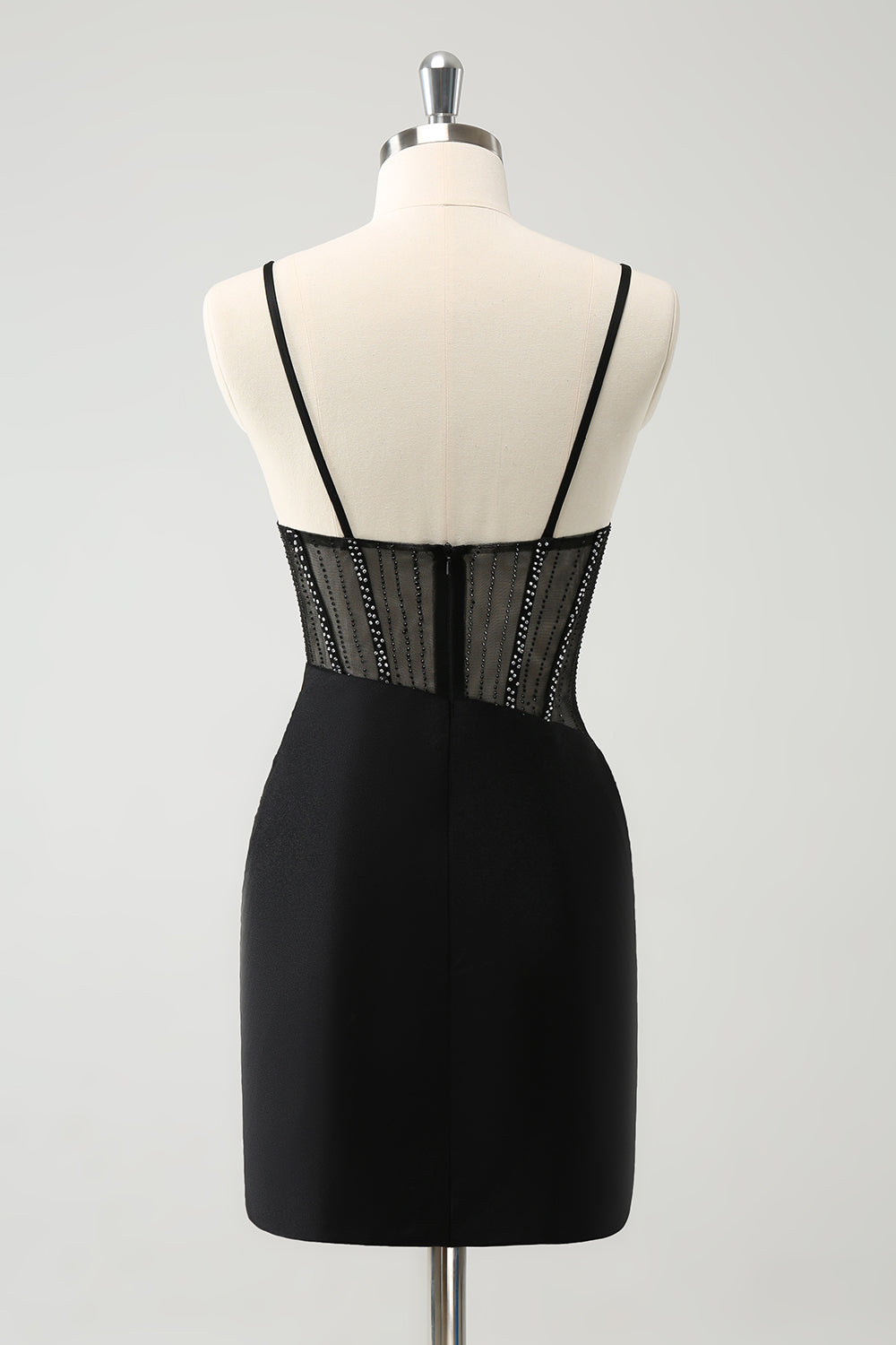 Vestido de fiesta corto ajustado con tirantes finos negros