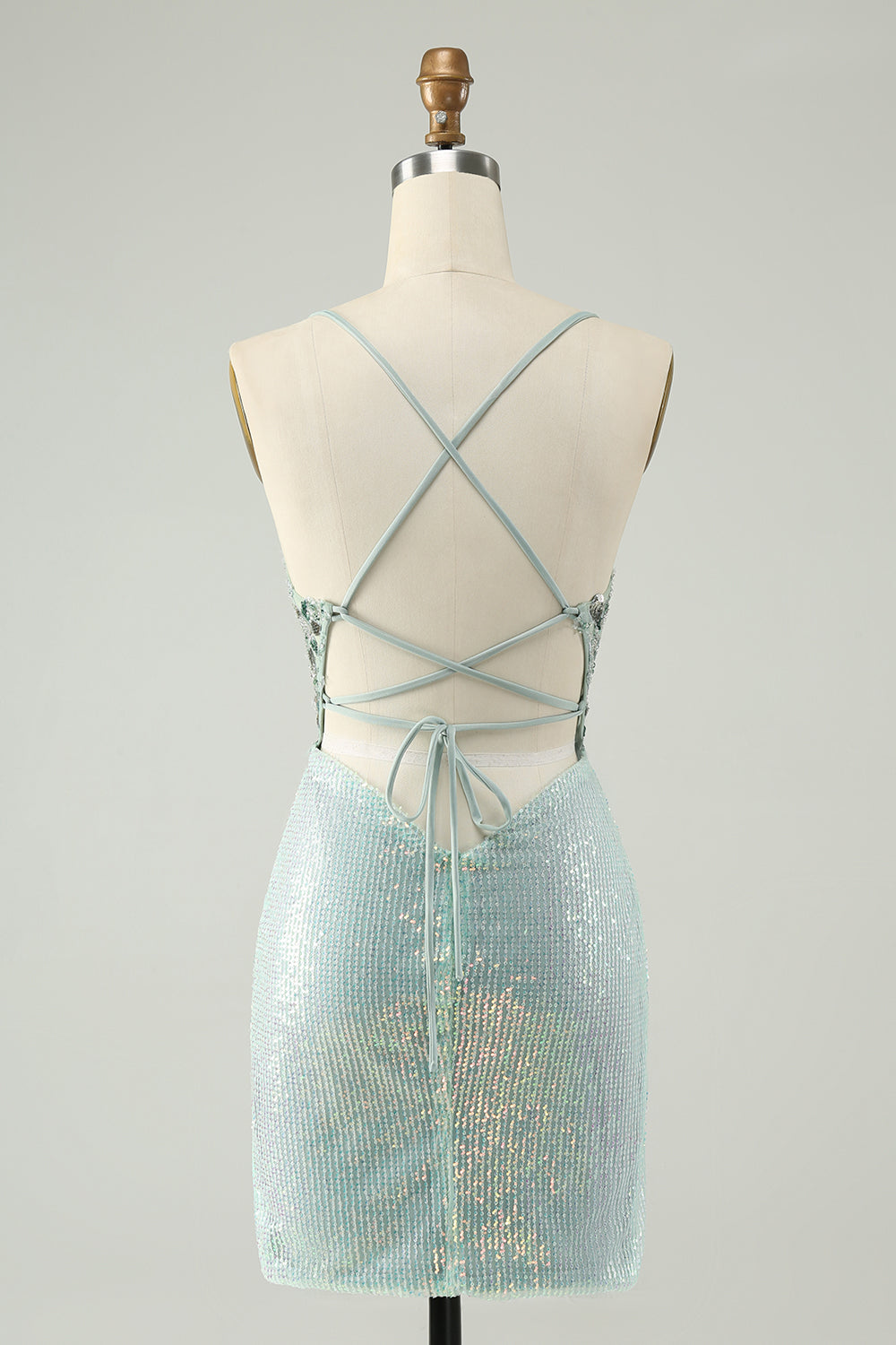 Vestido de cóctel ajustado con cuello en V y lentejuelas con purpurina verde polvoriento