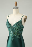 Vestido de cóctel corto ajustado con cuello en V y lentejuelas con purpurina verde oscuro