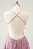 Vestido de fiesta corto con corsé, apliques de cuentas brillantes y corte en A en color rosa oscuro