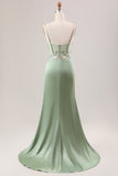 Elegante vestido de fiesta largo con corsé plisado de lentejuelas sirena lila con abertura