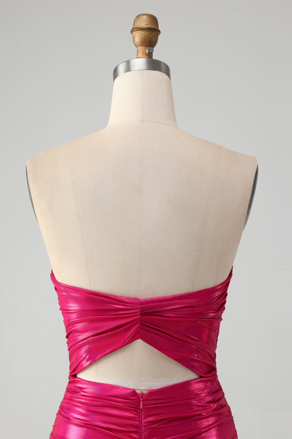 Vestido de cóctel ajustado plisado sin tirantes elegante fucsia