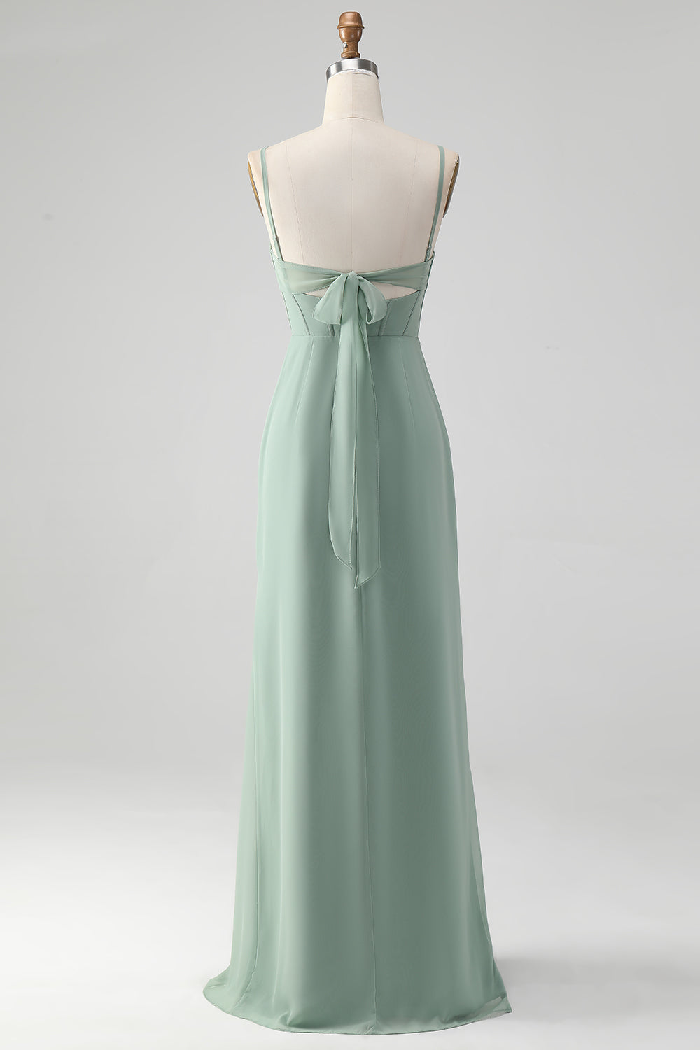 Tirantes de espagueti Gris verde Corsé de sirena Vestido de dama de honor con abertura