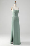 Tirantes de espagueti Gris verde Corsé de sirena Vestido de dama de honor con abertura
