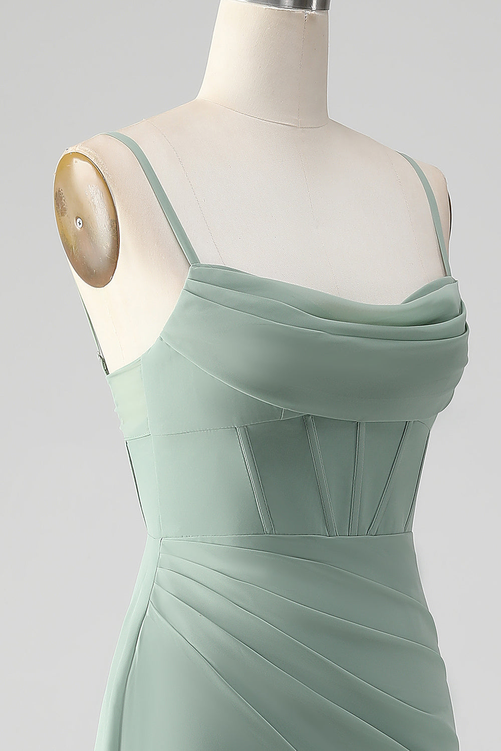 Tirantes de espagueti Gris verde Corsé de sirena Vestido de dama de honor con abertura