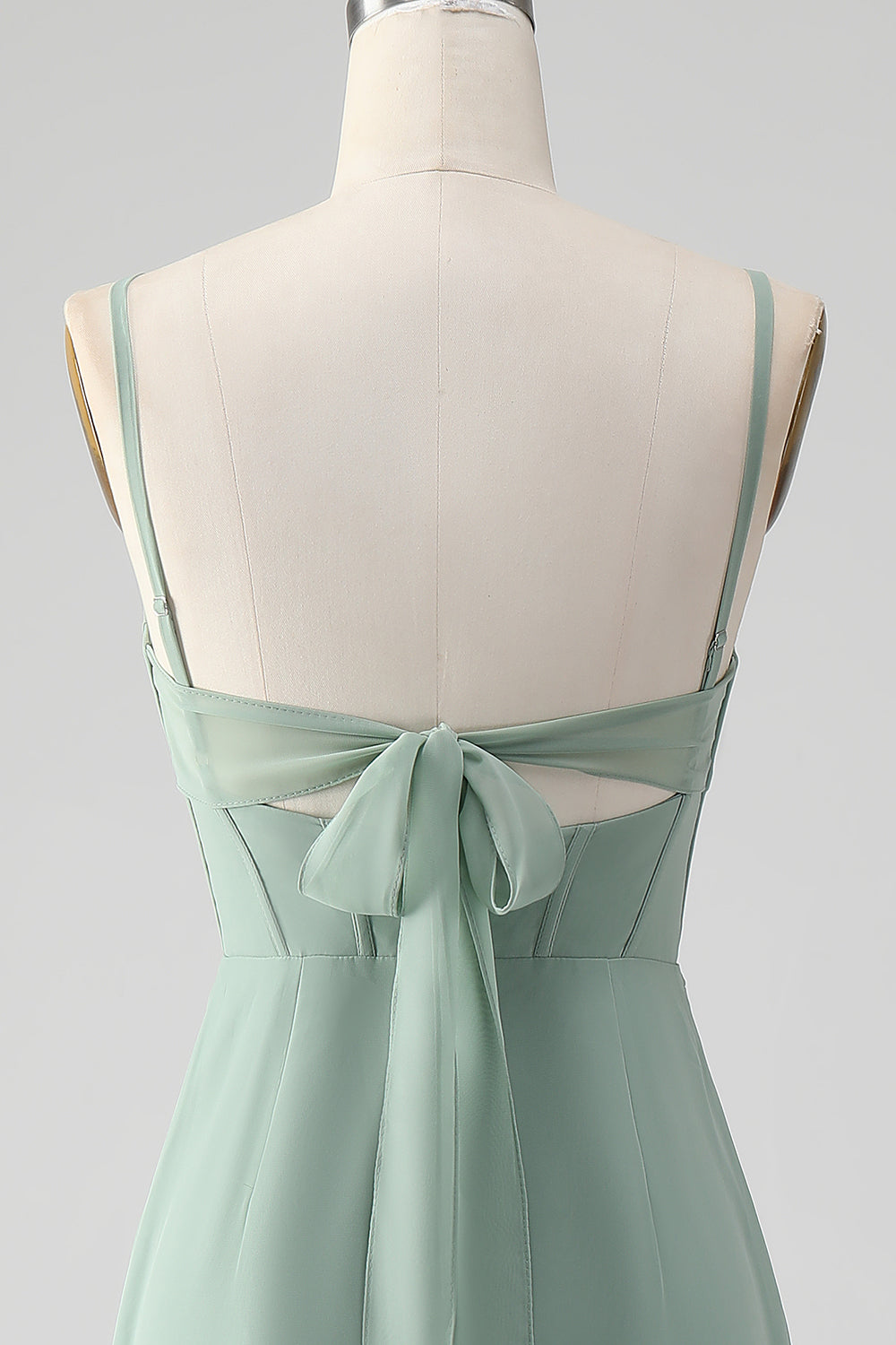 Tirantes de espagueti Gris verde Corsé de sirena Vestido de dama de honor con abertura