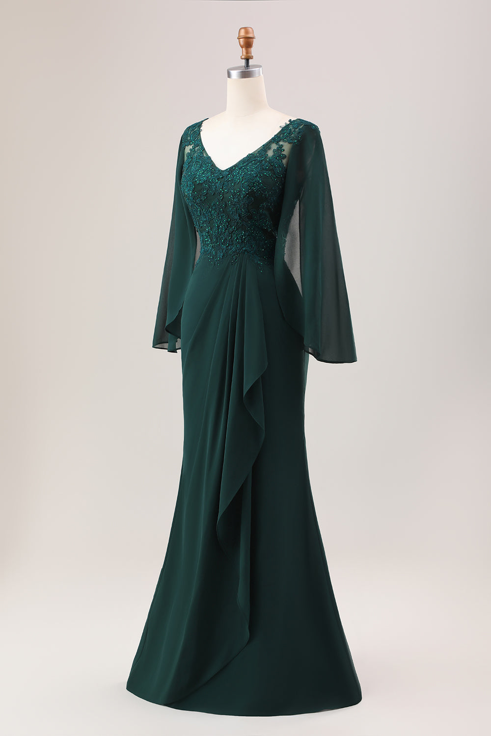 Vestido de novia de gasa de gasa verde oscuro con purpurina de la madre de la novia