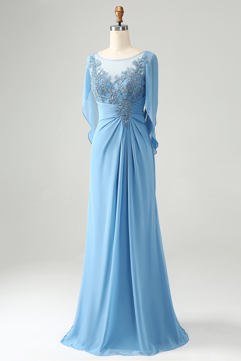 Apliques de cuentas de sirena azul Saprkly Madre de vestido de novia con chal