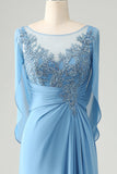 Apliques de cuentas de sirena azul Saprkly Madre de vestido de novia con chal