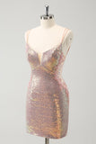 Vestido de fiesta corto ajustado con tirantes finos y encaje en la espalda en color rubor brillante
