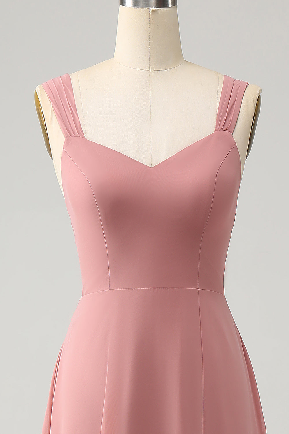 Vestido largo de dama de honor con tirantes de espagueti de línea A rojo ladrillo con abertura