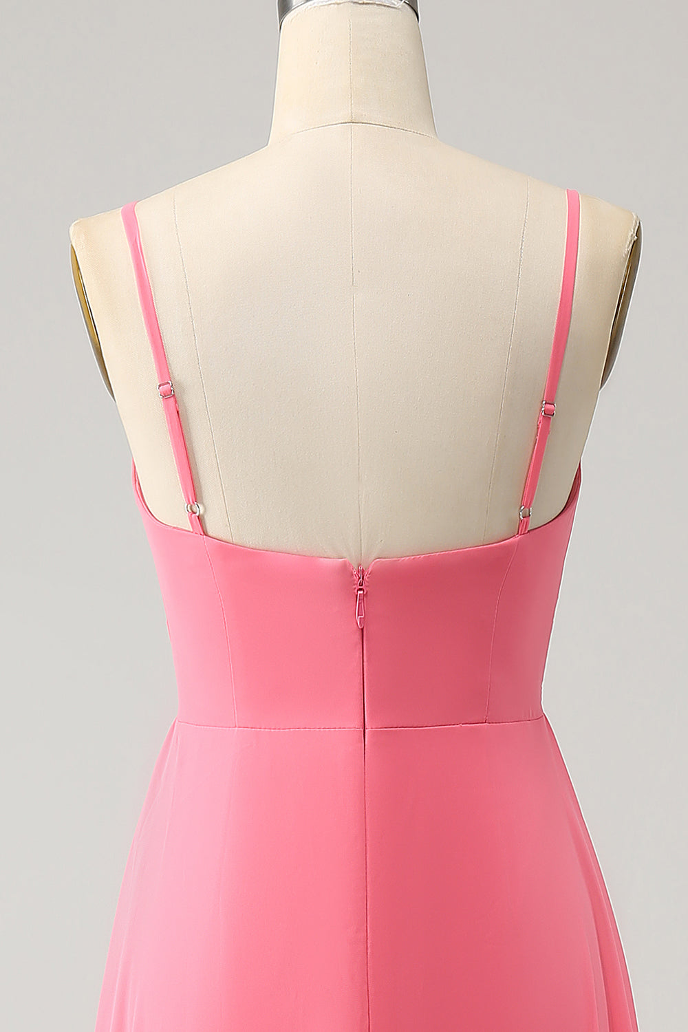 Coral A Line Escote En V Tirantes De Espagueti Vestido Largo De Dama De Honor De Gasa Con Abertura