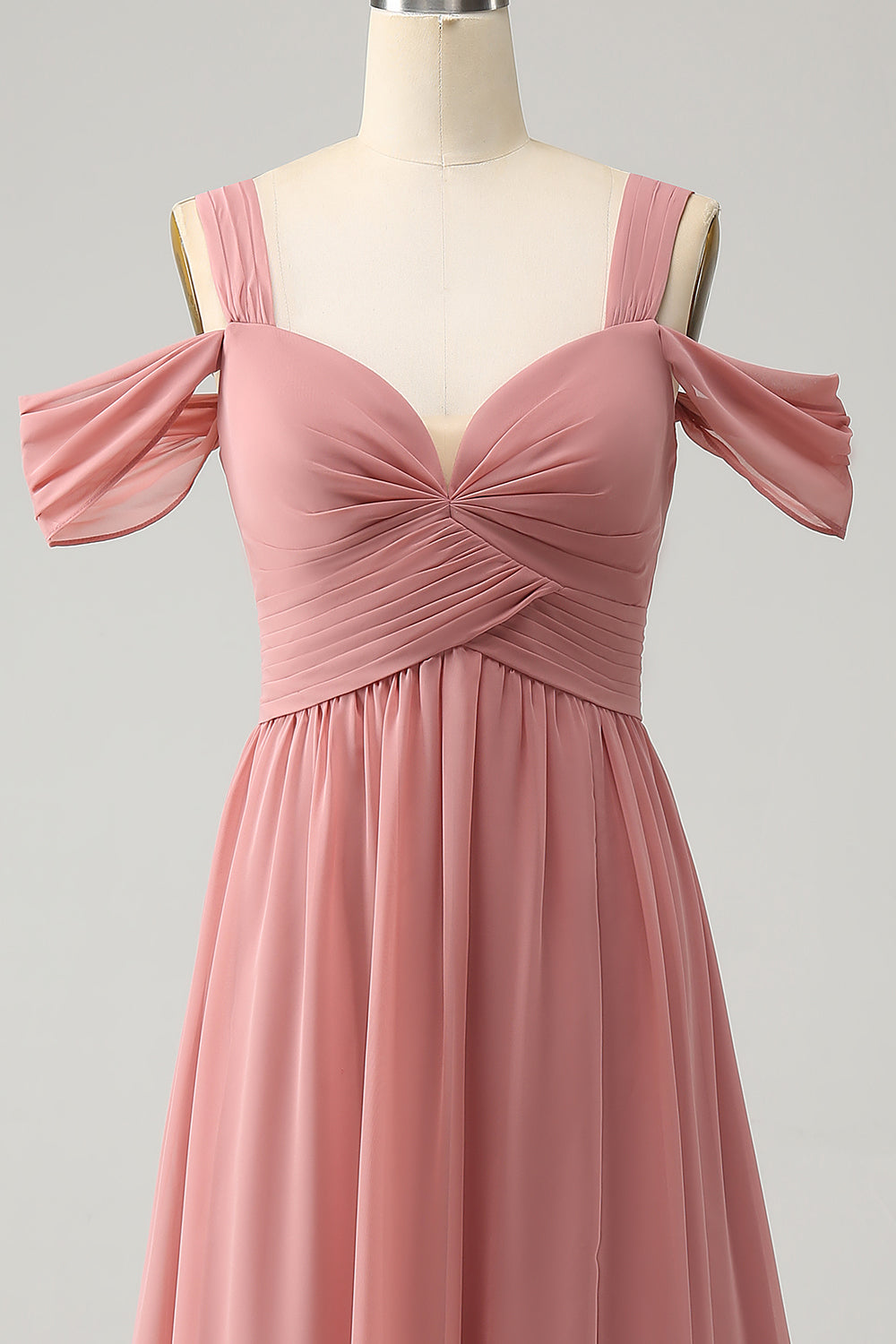 Vestido de dama de honor plisado con tirantes de espagueti rojo de gasa con abertura