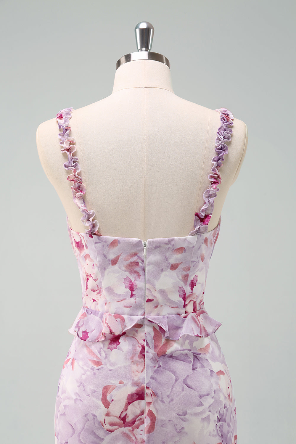 Gris púrpura sirena Spaghetti Tirantes floral Vestido largo de dama de honor