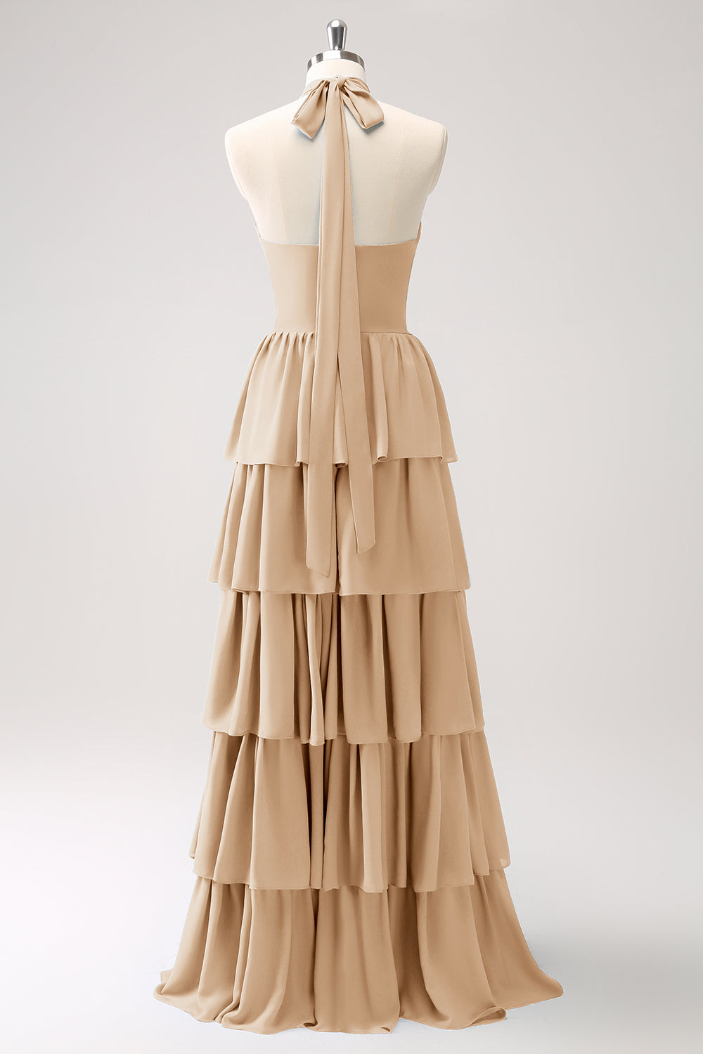 Vestido de dama de honor de gasa azul con flor