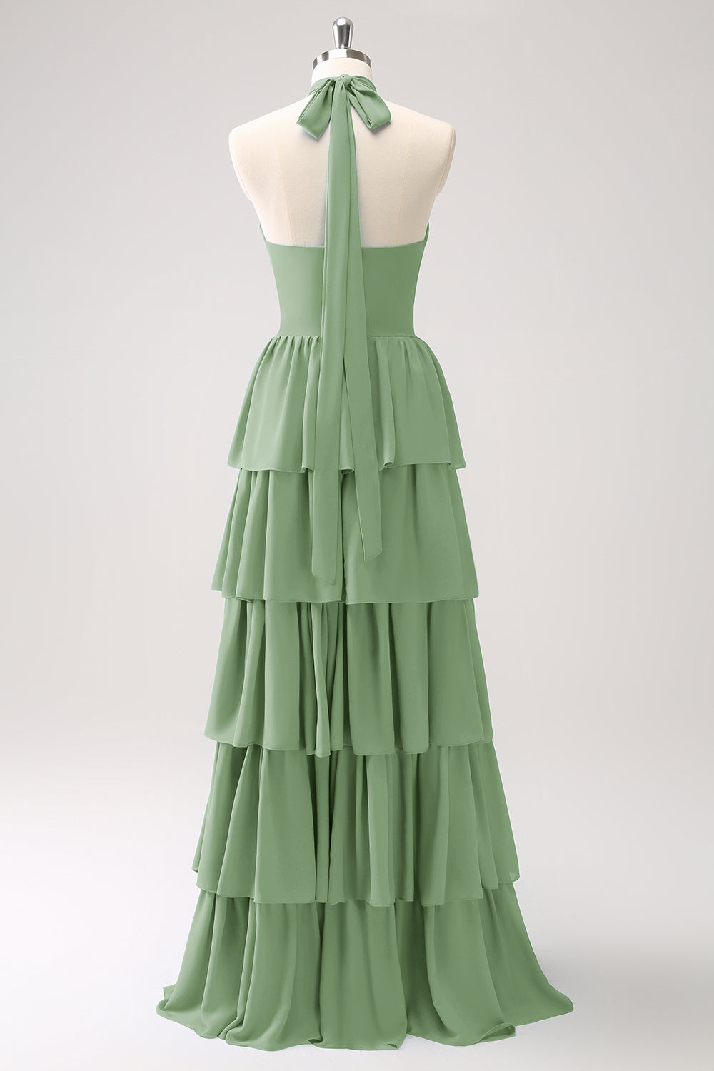 Vestido de dama de honor de gasa azul con flor