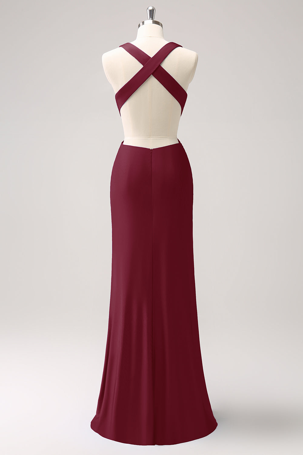 Vestido de dama de honor largo fruncido con cuello en V azul real