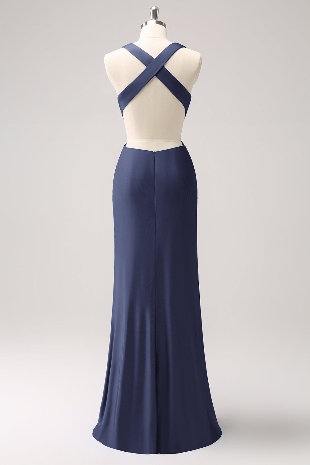 Vestido de dama de honor largo fruncido con cuello en V azul real